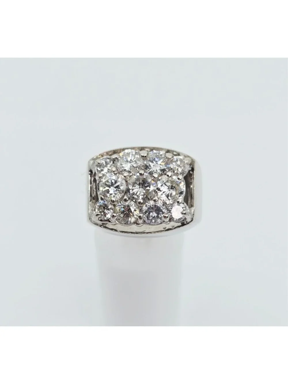 Unique 14K Karat Solid White Gold Designer Men's Diamond Cluster Ring - Size 10